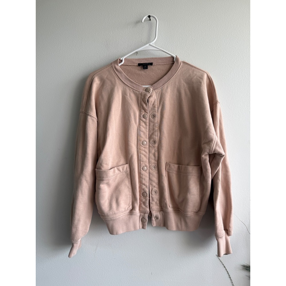 J.Crew Womens Pink Cotton Snap Front Sweatshirt‎ Cardigan XS Pockets 100% Cotton